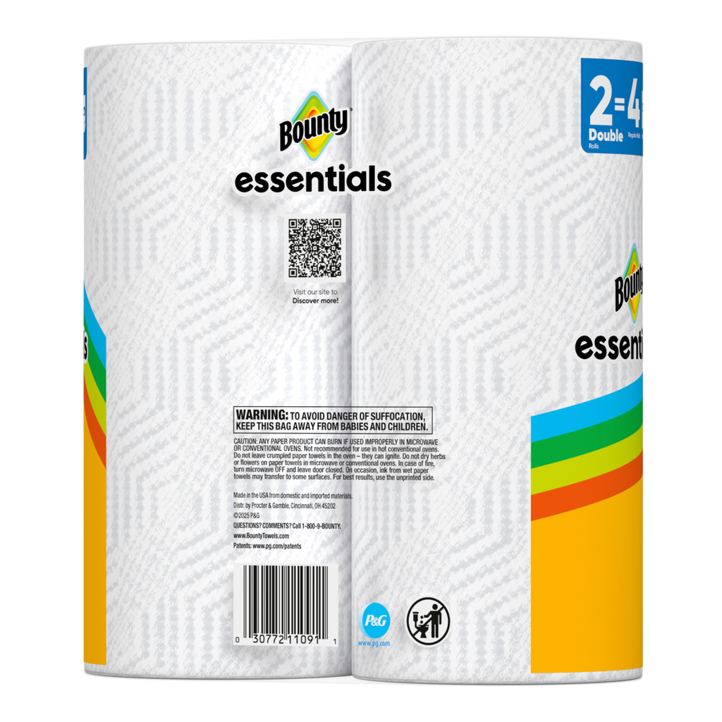 Bounty Paper Towels Essentials Select-A-Size 2 Double Rolls White 108 Sheets Per Roll - 2ct/8pk