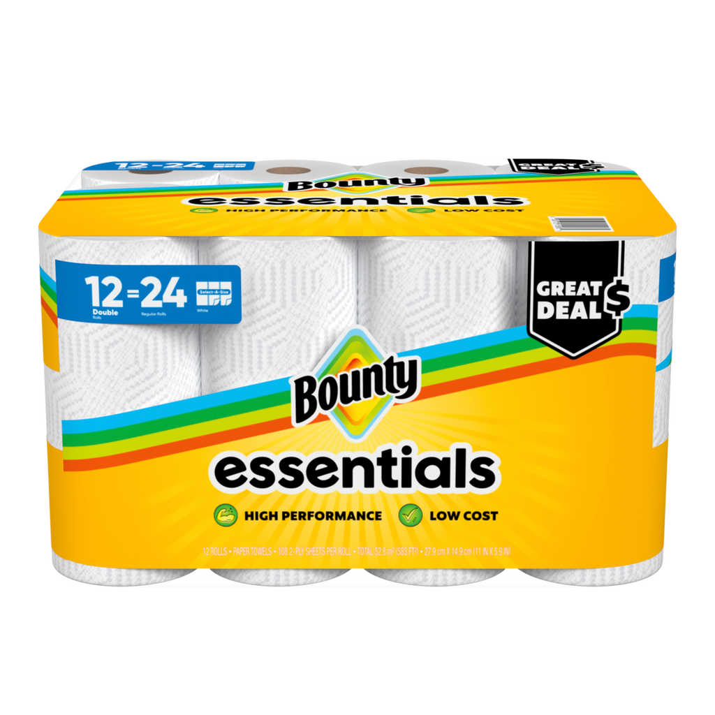 Bounty Paper Towels Essentials Select-A-Size 12 Double Rolls White 108 Sheets Per Roll - 12ct/1pk