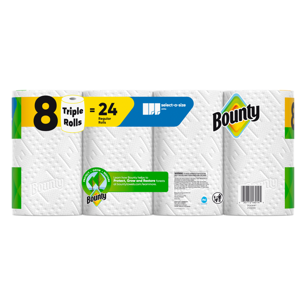Bounty Paper Towels Select-A-Size White 8 Triple Rolls 123 Sheets Per Roll - 8ct/1pk