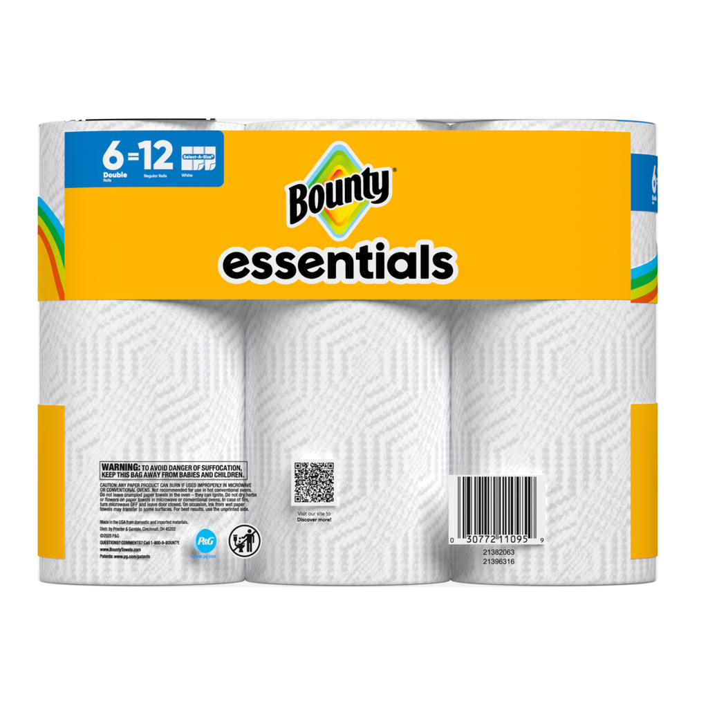 Bounty Paper Towels Essentials Select-A-Size 6 Double Rolls White 108 Sheets Per Roll - 6ct/1pk