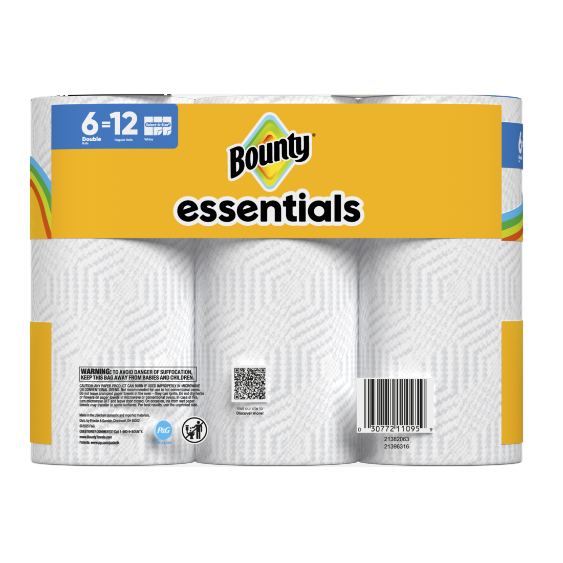 Bounty Paper Towels Essentials Select-A-Size 6 Double Rolls White 108 Sheets Per Roll - 6ct/1pk