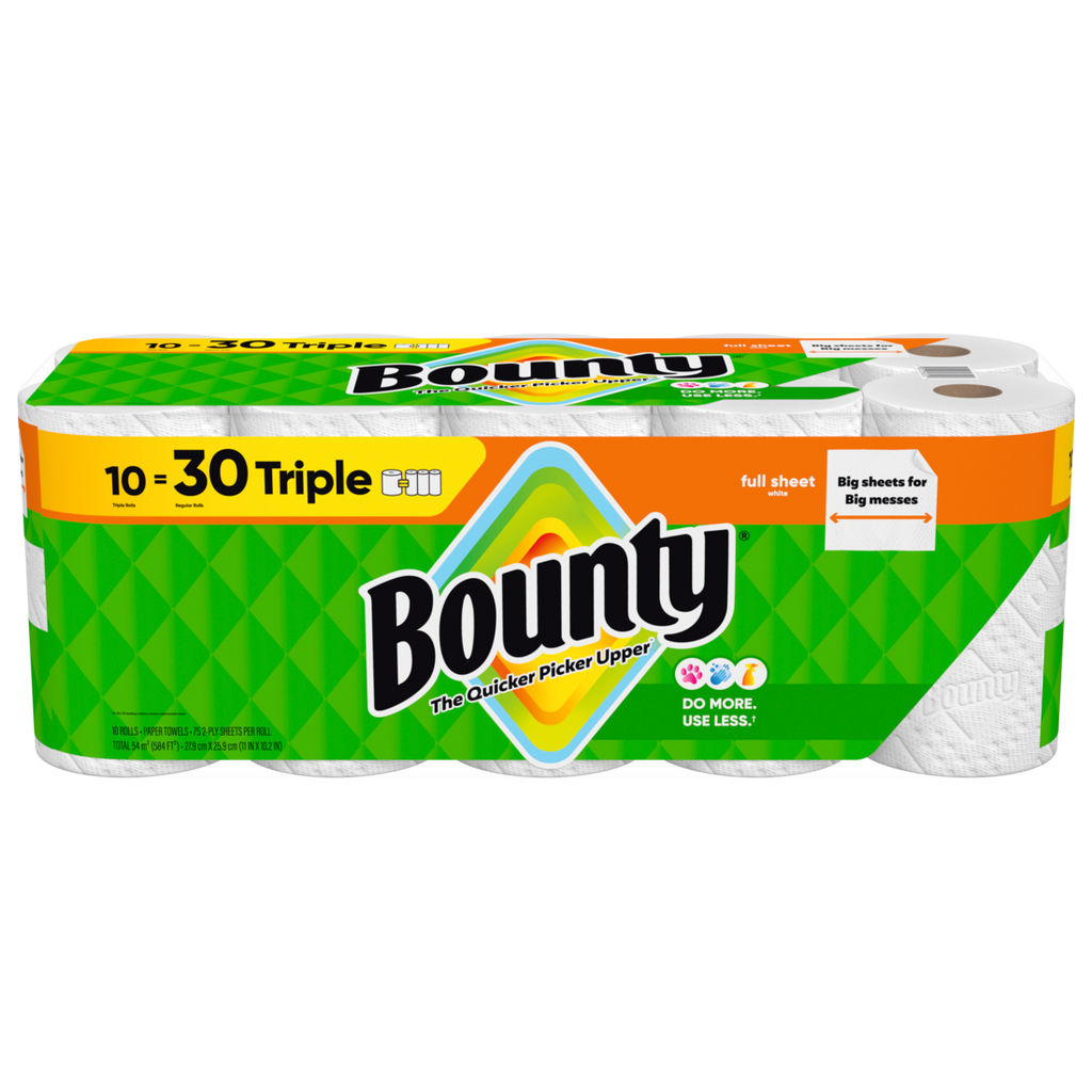 Bounty Paper Towels Full Sheet White 10 Triple Rolls 75 Sheets Per Roll - 10ct/1pk