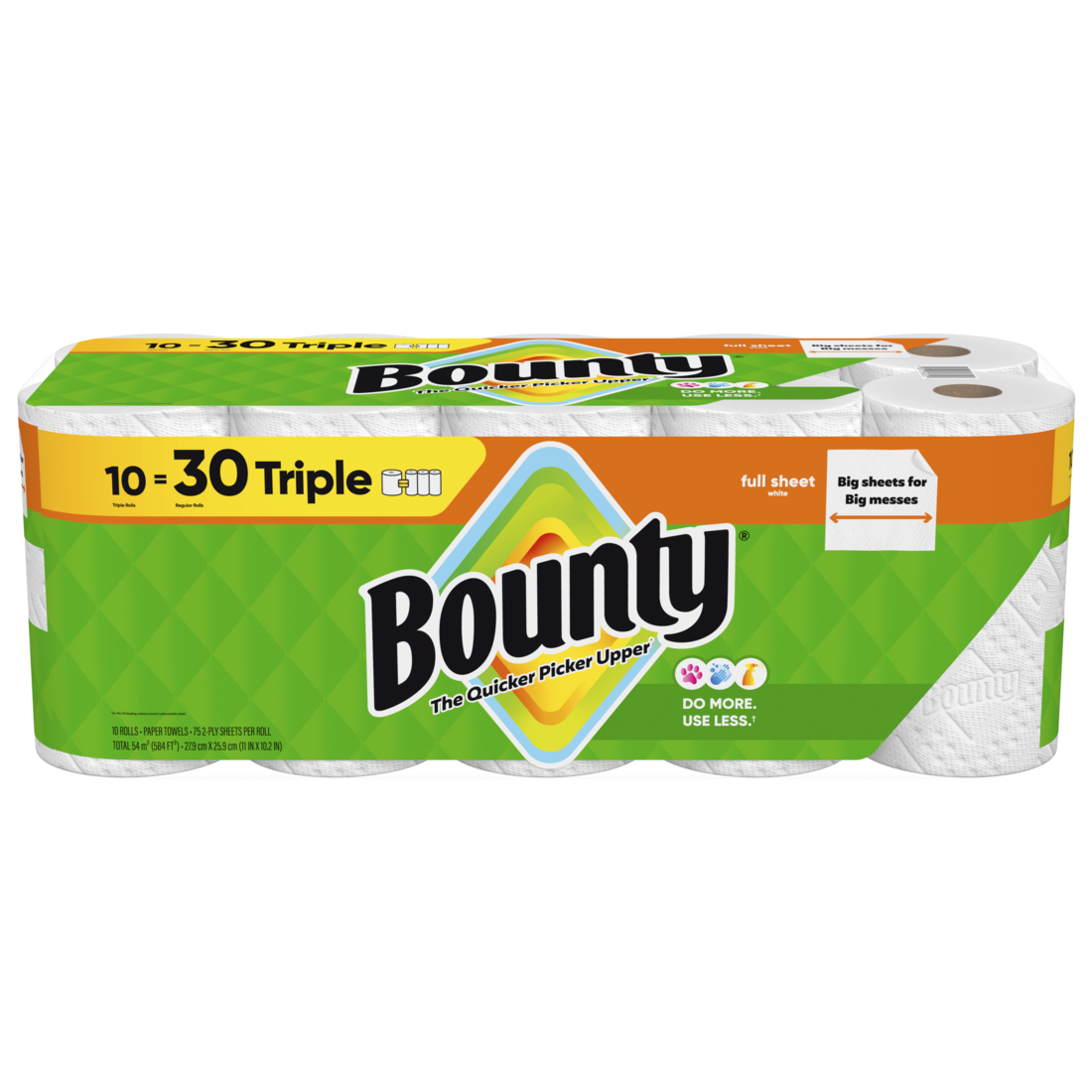 Bounty Paper Towels Full Sheet White 10 Triple Rolls 75 Sheets Per Roll - 10ct/1pk