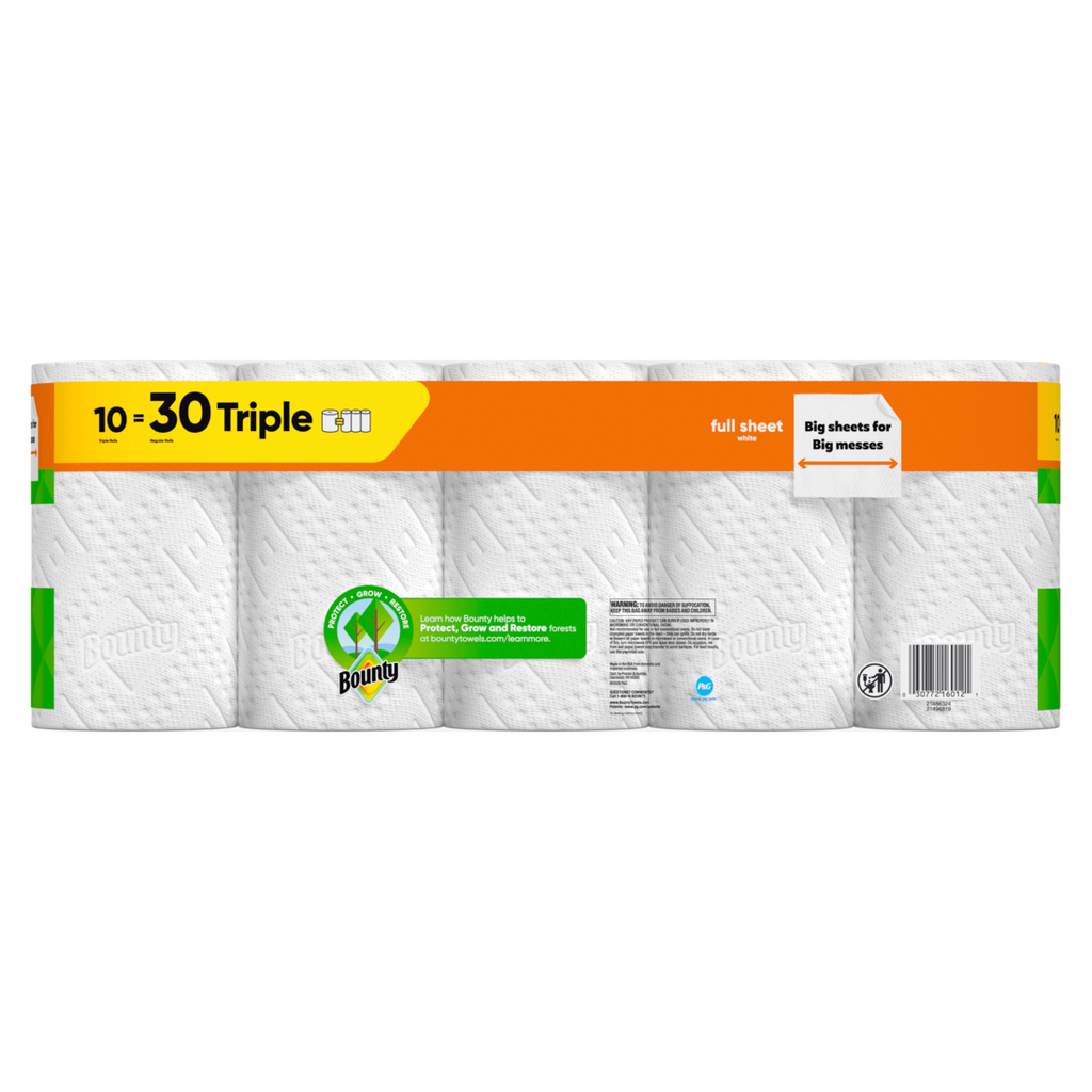 Bounty Paper Towels Full Sheet White 10 Triple Rolls 75 Sheets Per Roll - 10ct/1pk