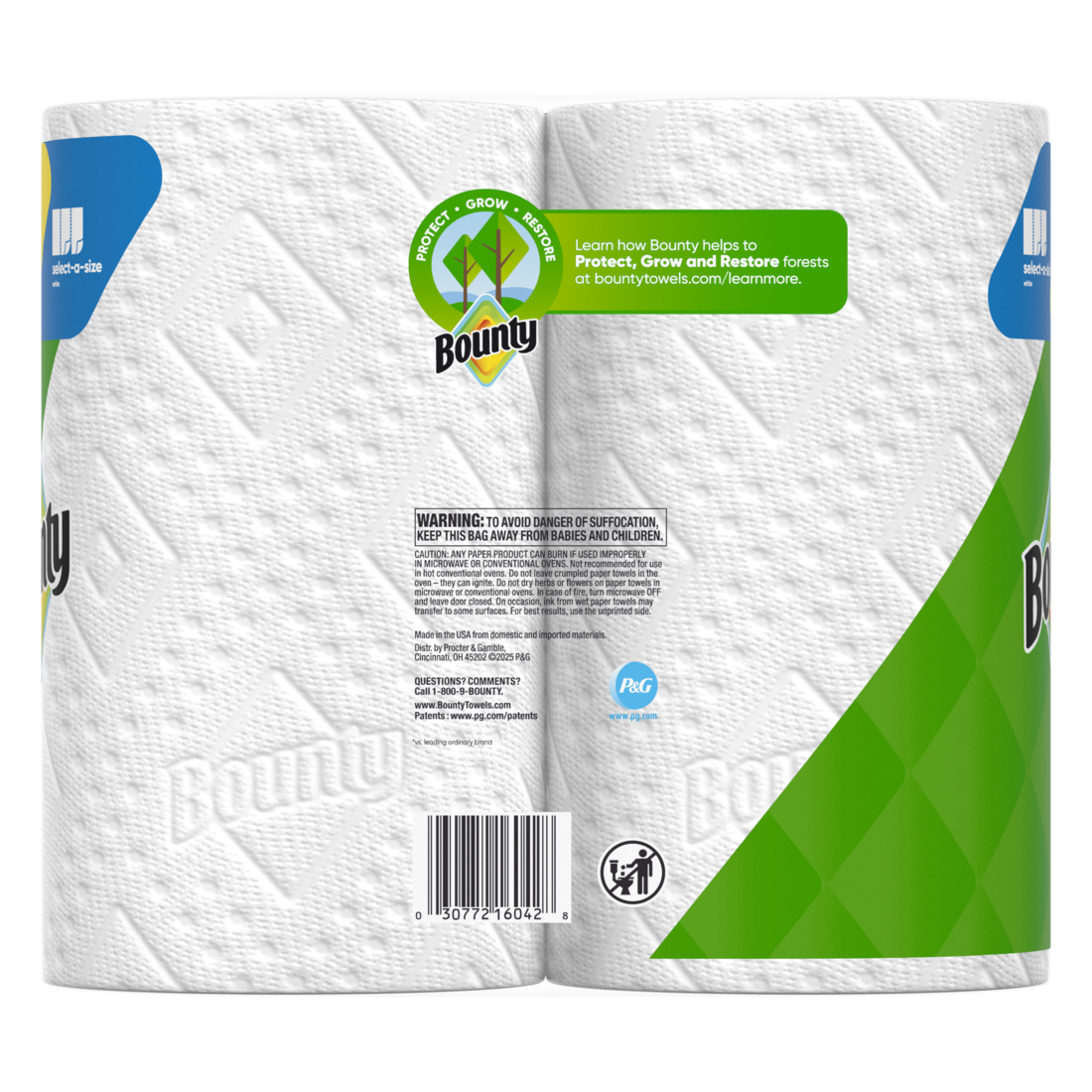 Bounty Paper Towels Select-A-Size White 2 Triple Rolls 123 Sheets Per Roll - 2ct/6pk