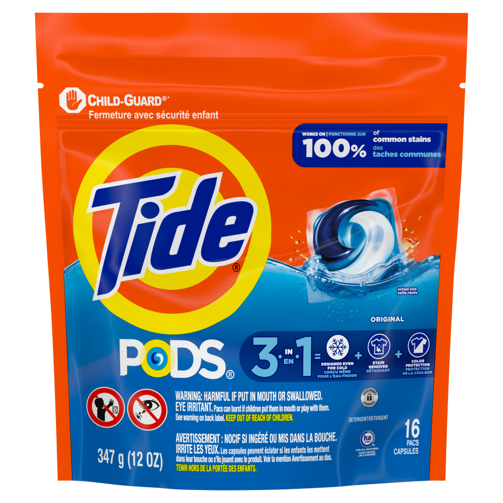 Tide Pods Laundry Detergent Original Scent 3-in-1 Stain Remover Odor Fighter Color Protector Concentrated Laundry Soap Pacs - 16ct/6pk