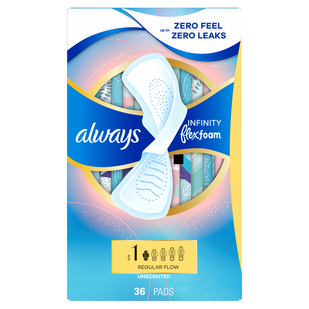 Always Infinity With Flexfoam Pads For Women Size 1 Regular Absorbency With Wings Unscented - 36ct/6pk