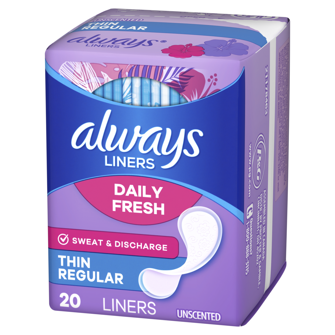 Always Daily Fresh Thin Liners Regular Absorbency Unscented Panty Liners - 20ct/24pk