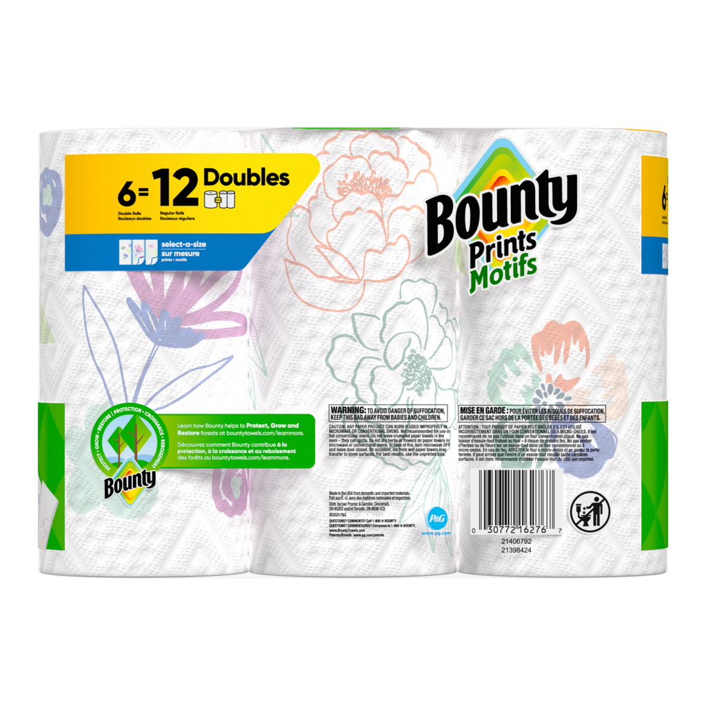 Bounty Paper Towels Select-A-Size Print 6 Double Rolls 82 Sheets Per Roll - 6ct/1pk