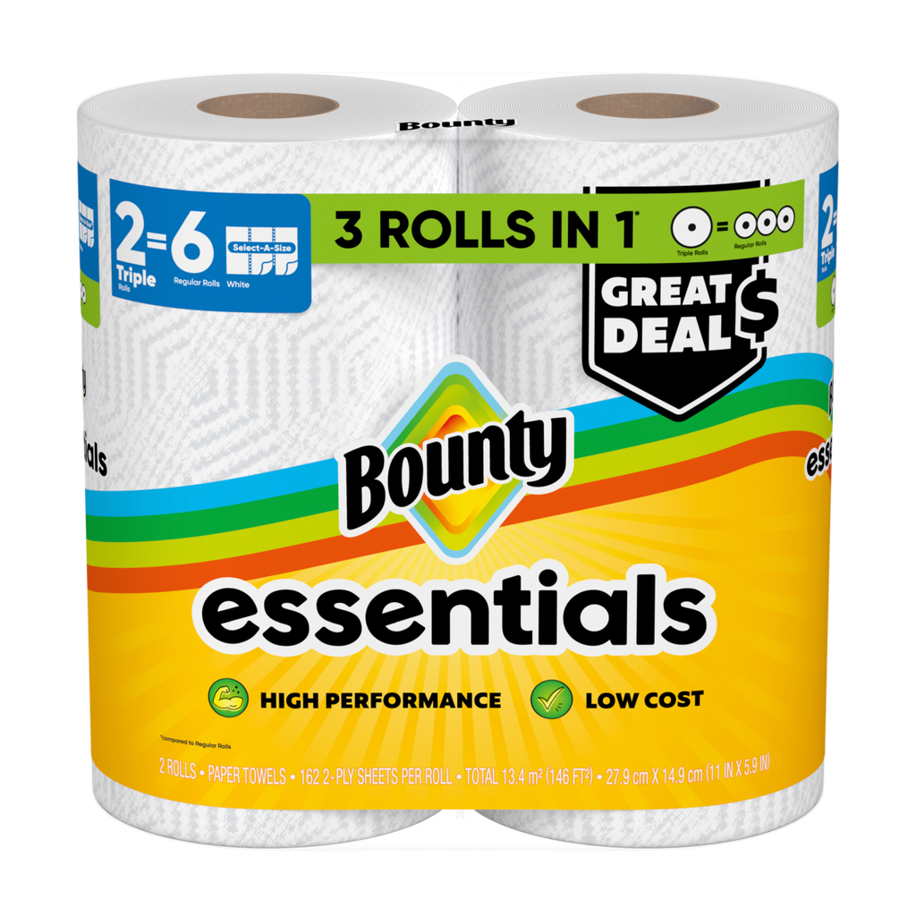Bounty Paper Towels Essentials Select-A-Size 2 Triple Rolls White 162 Sheets Per Roll - 2ct/6pk