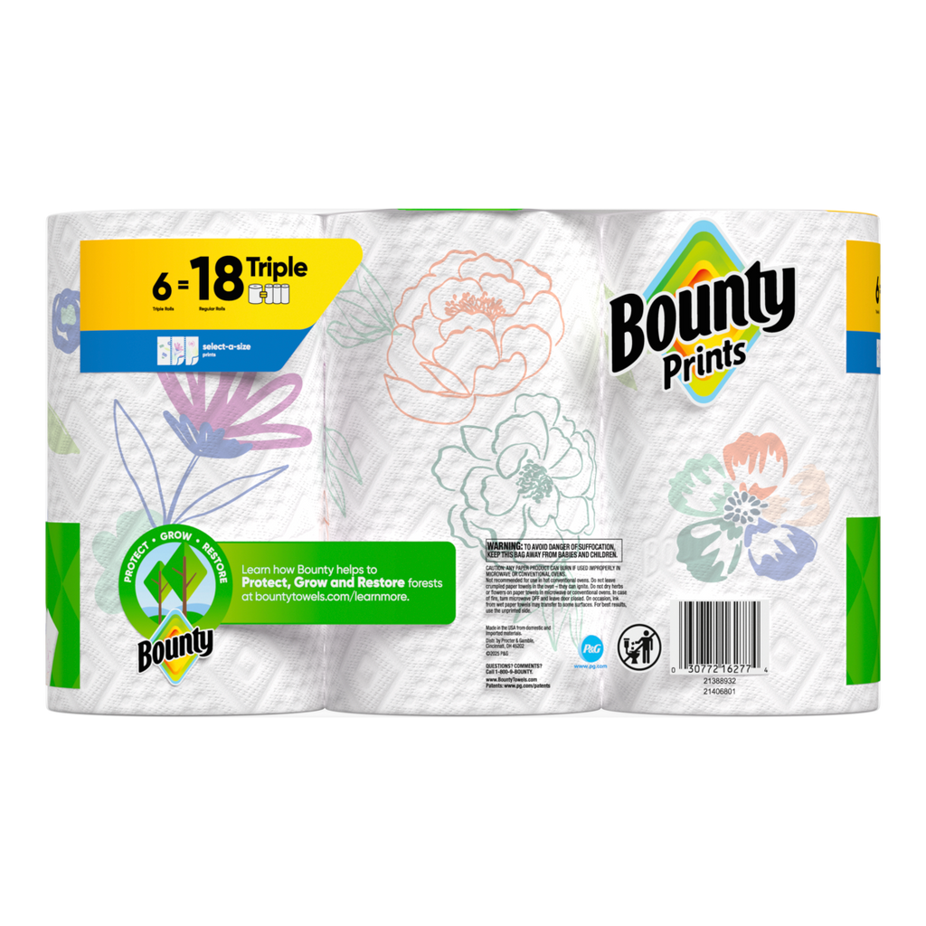 Bounty Paper Towels Select-A-Size Print 6 Triple Rolls 123 Sheets Per Roll - 6ct/1pk