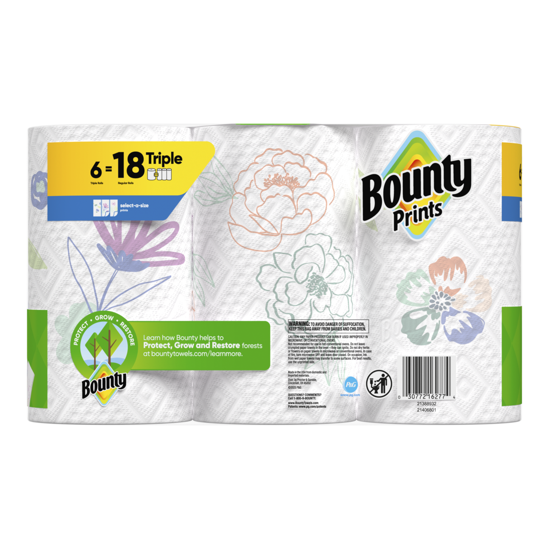 Bounty Paper Towels Select-A-Size Print 6 Triple Rolls 123 Sheets Per Roll - 6ct/1pk