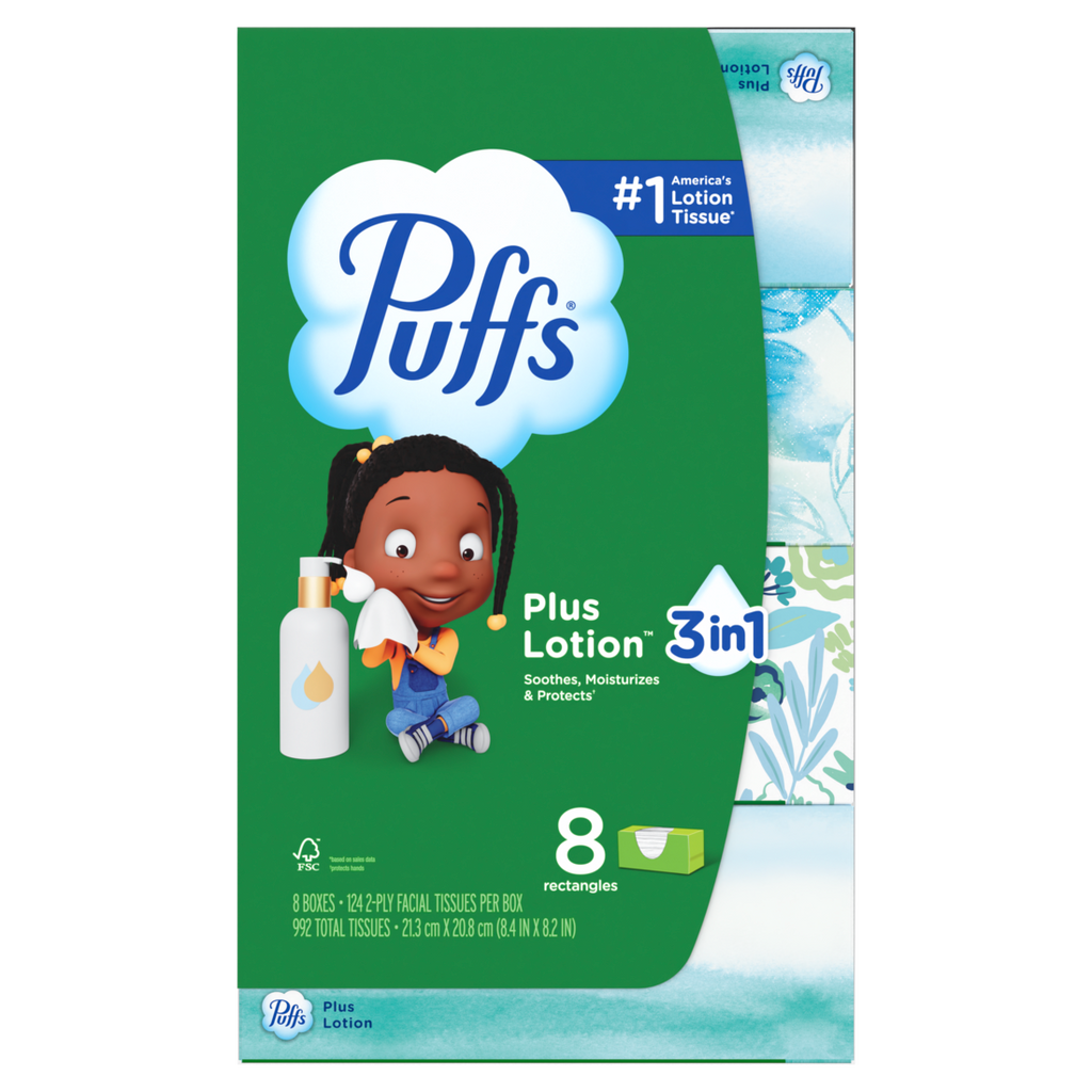 Puffs Plus Lotion Facial Tissue 8 Family Boxes 124 Tissues Per Box - 992ct/4pk