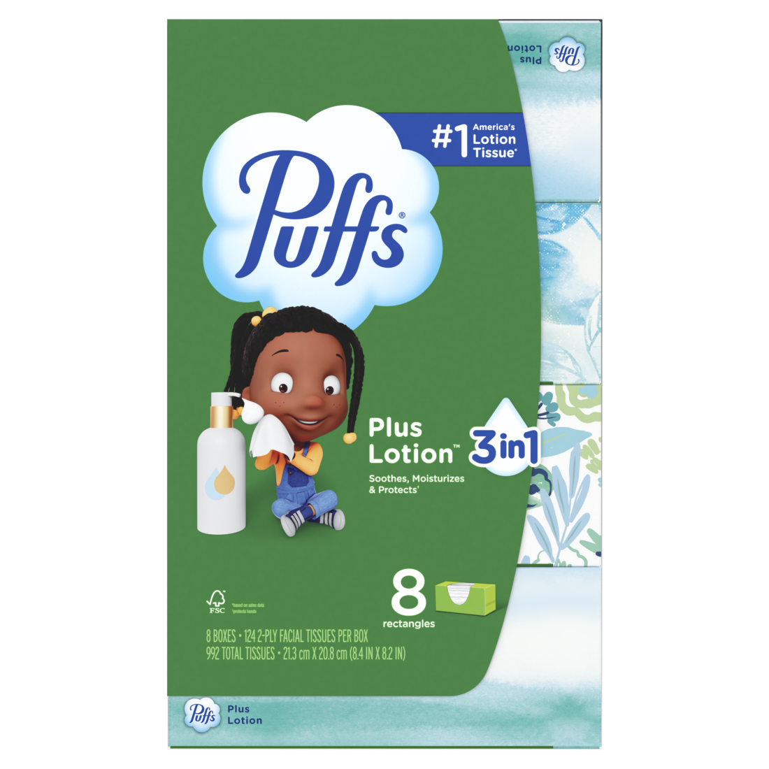 Puffs Plus Lotion Facial Tissue 8 Family Boxes 124 Tissues Per Box - 992ct/4pk