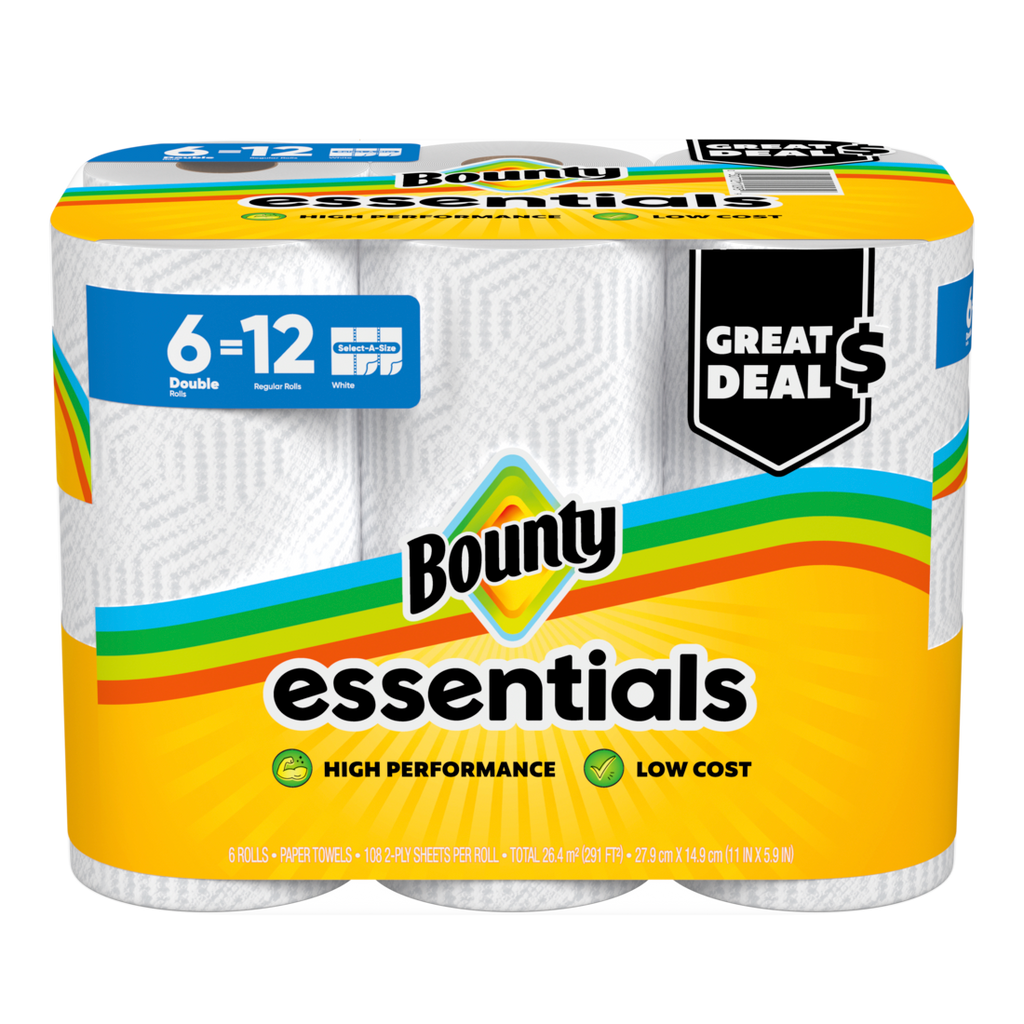 Bounty Paper Towels Essentials Select-A-Size 6 Double Rolls White 108 Sheets Per Roll - 6ct/1pk