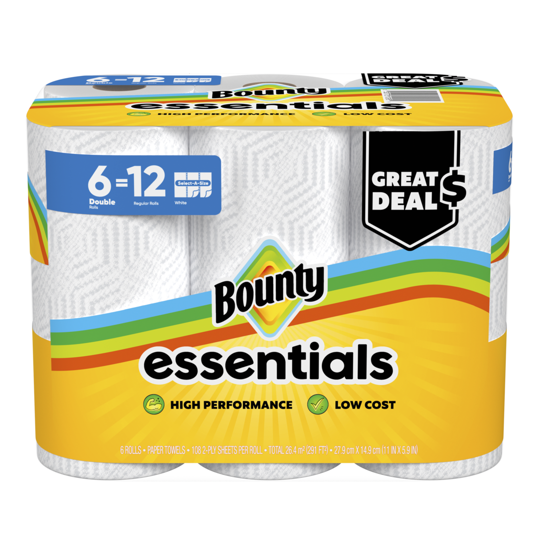 Bounty Paper Towels Essentials Select-A-Size 6 Double Rolls White 108 Sheets Per Roll - 6ct/1pk