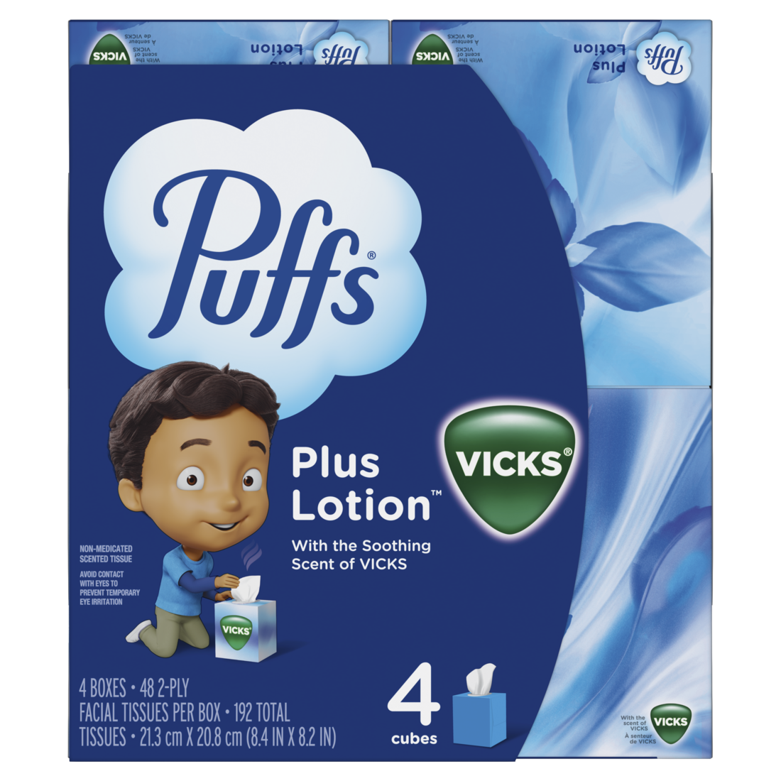 Puffs Plus Lotion With The Scent Of Vicks Facial Tissues 4 Cubes 48 Tissues Per Box - 192ct/6pk