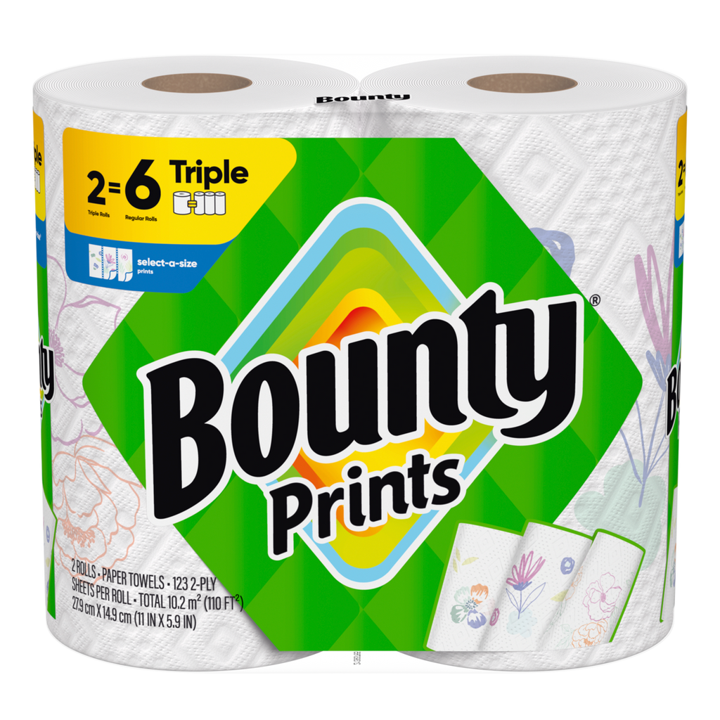 Bounty Paper Towels Select-A-Size Print 2 Triple Rolls 123 Sheets Per Roll - 2ct/6pk