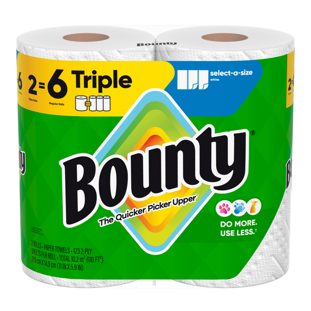 Bounty Paper Towels Select-A-Size White 2 Triple Rolls 123 Sheets Per Roll - 2ct/6pk