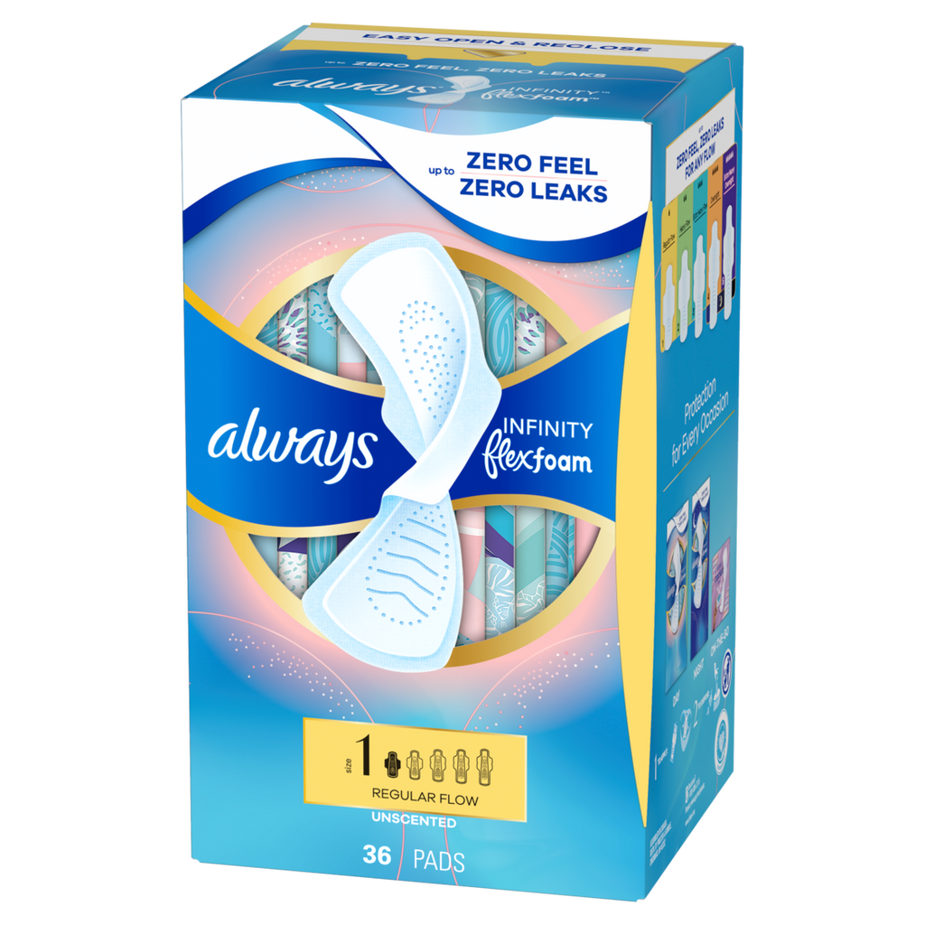 Always Infinity With Flexfoam Pads For Women Size 1 Regular Absorbency With Wings Unscented - 36ct/6pk