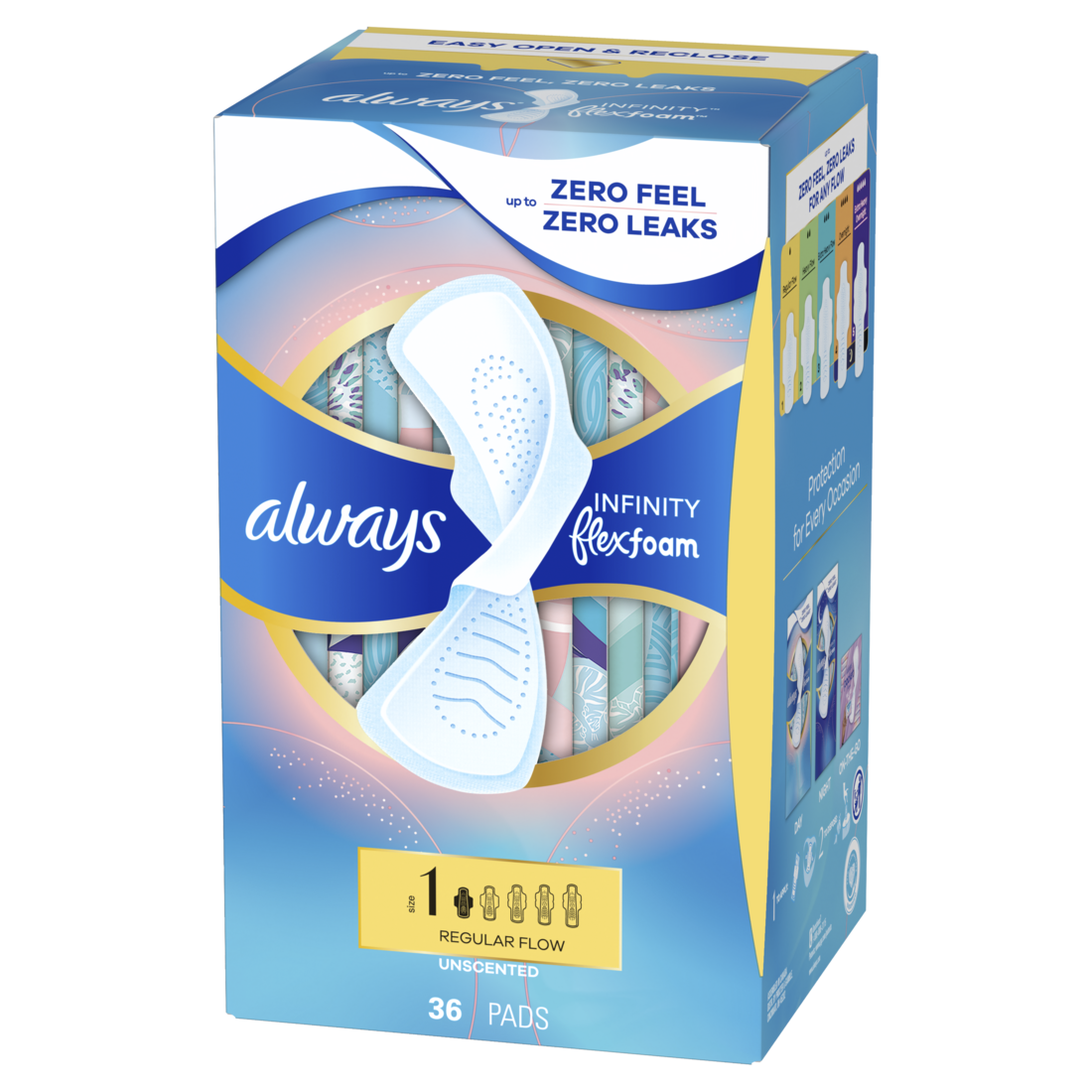 Always Infinity With Flexfoam Pads For Women Size 1 Regular Absorbency With Wings Unscented - 36ct/6pk