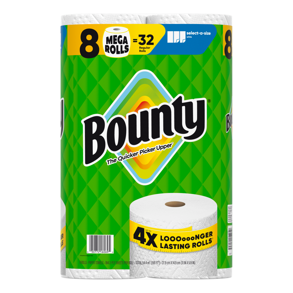 Bounty Paper Towels Select-A-Size White 8 Mega Rolls 164 Sheets Per Roll - 8ct/1pk