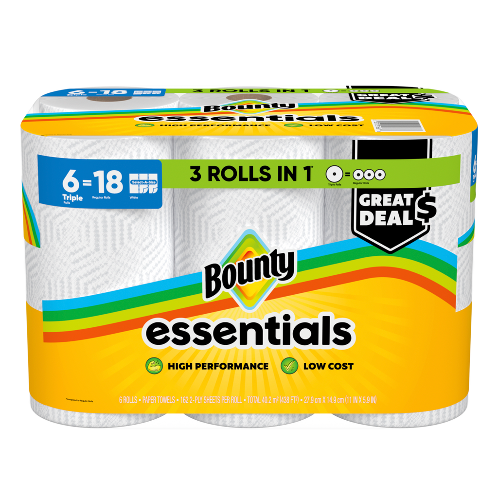 Bounty Paper Towels Essentials Select-A-Size 6 Triple Rolls White 162 Sheets Per Roll - 6ct/1pk