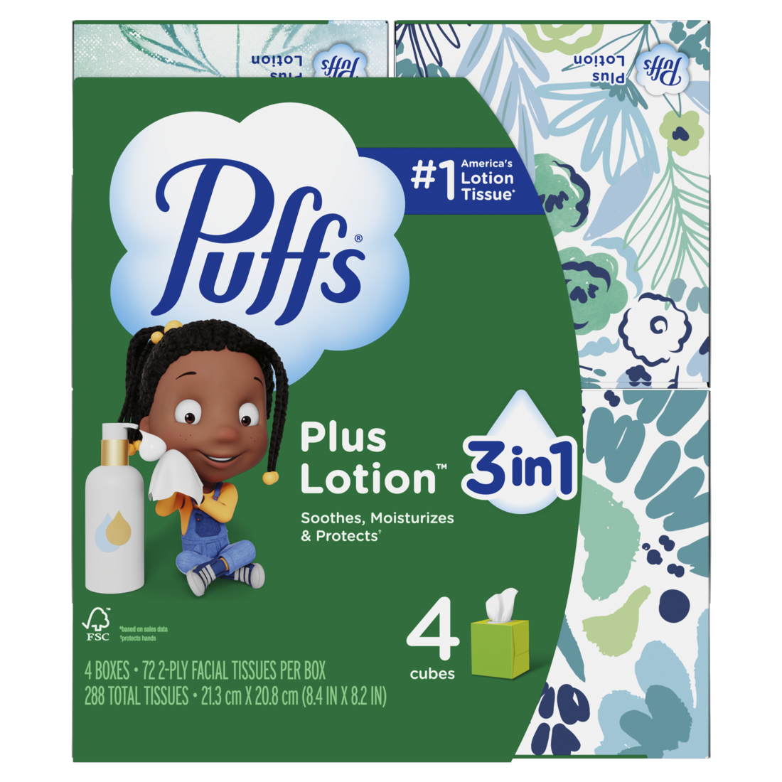 Puffs Plus Lotion Facial Tissue 4 Mega Cube Boxes 72 Tissues Per Box - 288ct/6pk