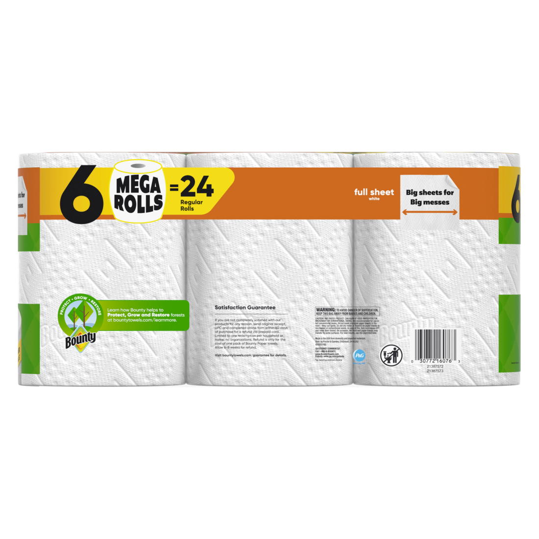 Bounty Paper Towels Full Sheet White 6 Mega Rolls 100 Sheets Per Roll - 6ct/1pk