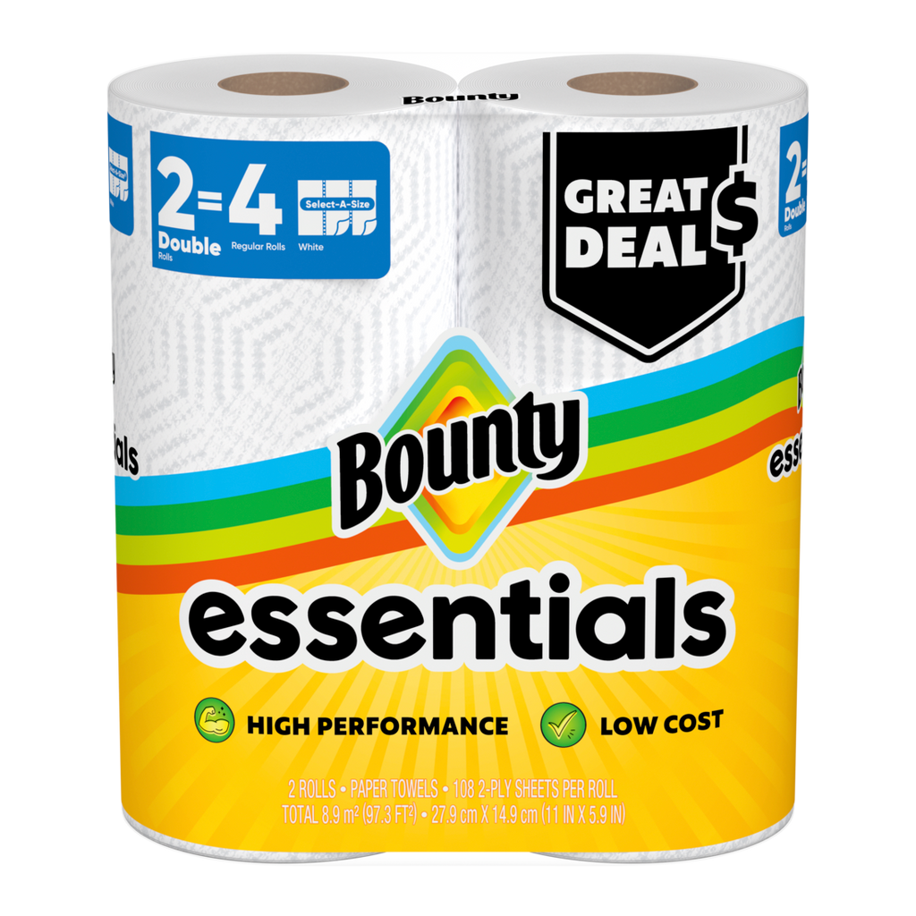 Bounty Paper Towels Essentials Select-A-Size 2 Double Rolls White 108 Sheets Per Roll - 2ct/8pk