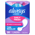 Always Daily Fresh Thin Liners Regular Absorbency Unscented Panty Liners - 20ct/24pk