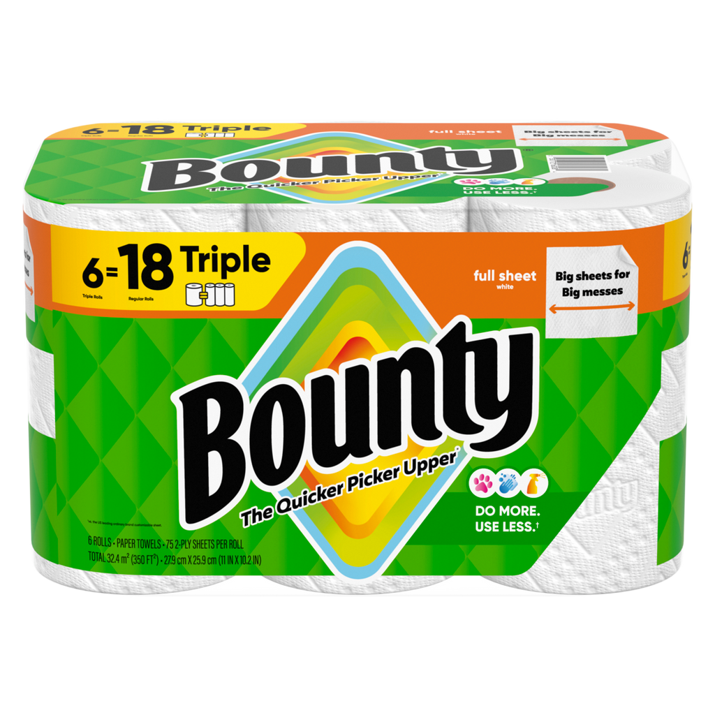 Bounty Paper Towels Full Sheet White 6 Triple Rolls 75 Sheets Per Roll - 6ct/1pk