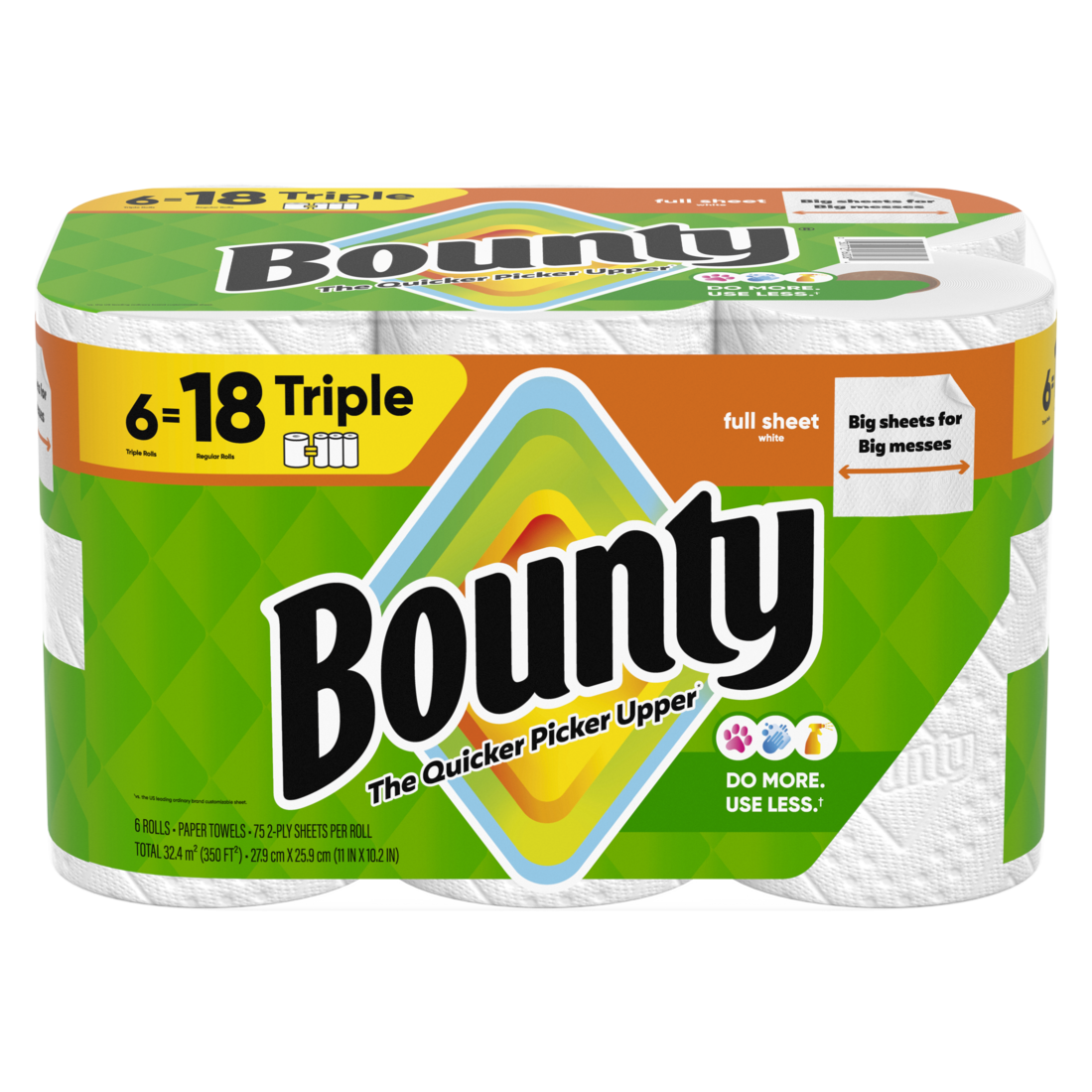 Bounty Paper Towels Full Sheet White 6 Triple Rolls 75 Sheets Per Roll - 6ct/1pk