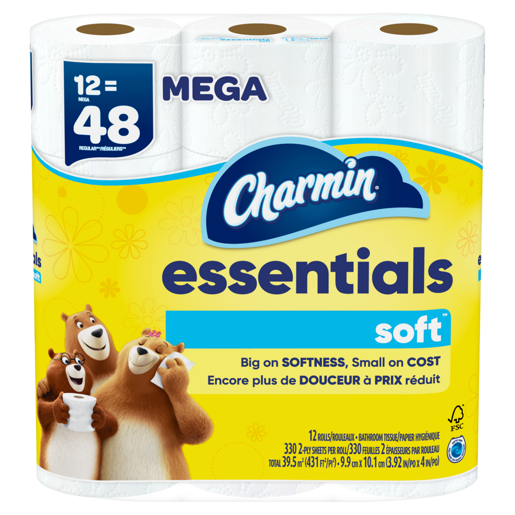 Charmin Essentials Soft Toilet Paper 12 Mega Rolls 330 Sheets Per Roll - 12ct/4pk