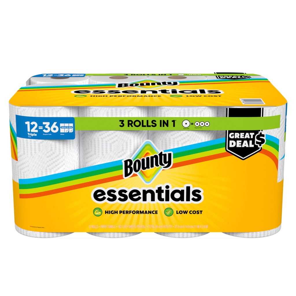 Bounty Paper Towels Essentials Select-A-Size 12 Double Rolls White 162 Sheets Per Roll - 12ct/1pk