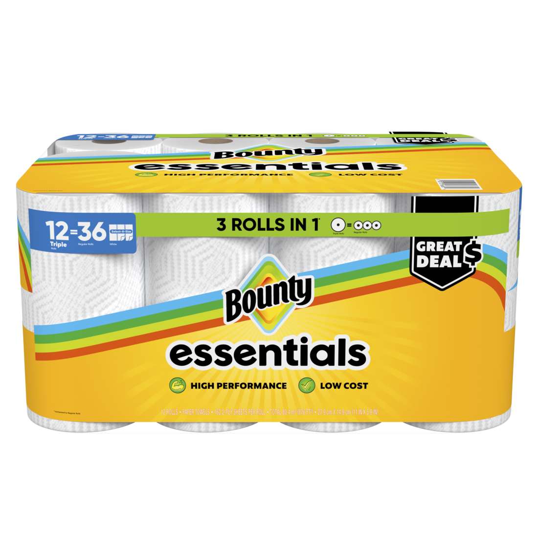 Bounty Paper Towels Essentials Select-A-Size 12 Double Rolls White 162 Sheets Per Roll - 12ct/1pk