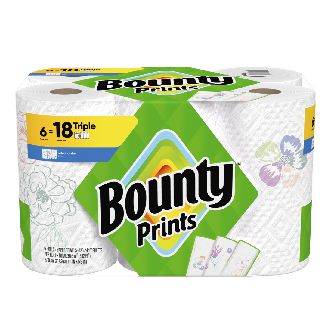 Bounty Paper Towels Select-A-Size Print 6 Triple Rolls 123 Sheets Per Roll - 6ct/1pk
