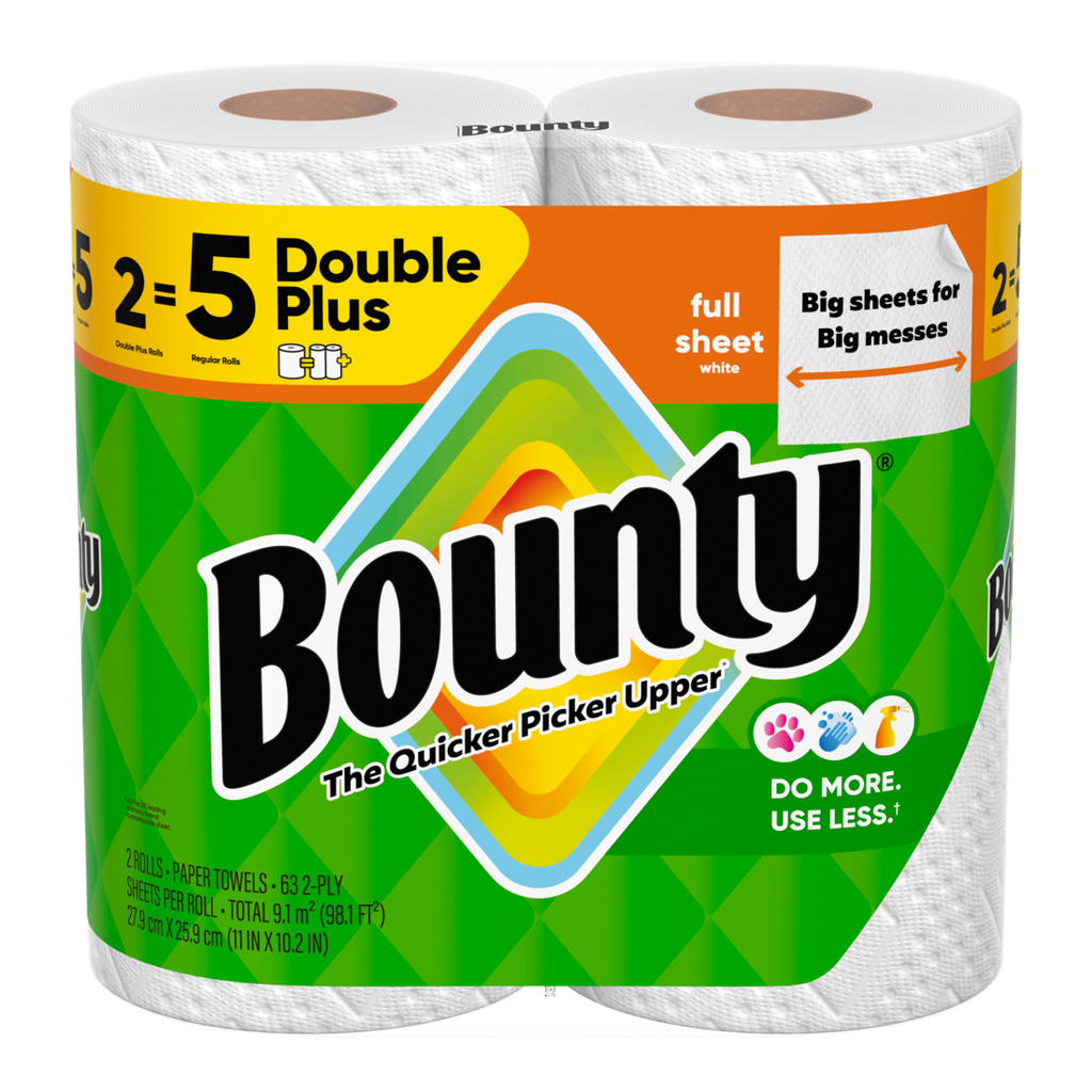 Bounty Paper Towels Full Sheet White 2 Double Plus Rolls 63 Sheets Per Roll - 2ct/6pk