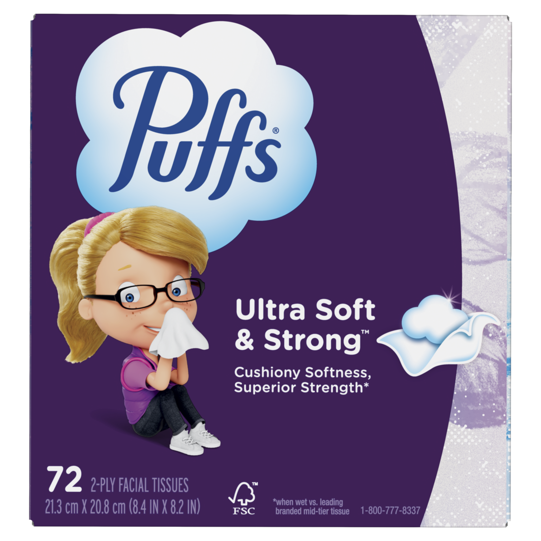 Puffs Ultra Soft Facial Tissues 1 Mega Cube Box 72 Facial Tissues Per Box - 72ct/18pk
