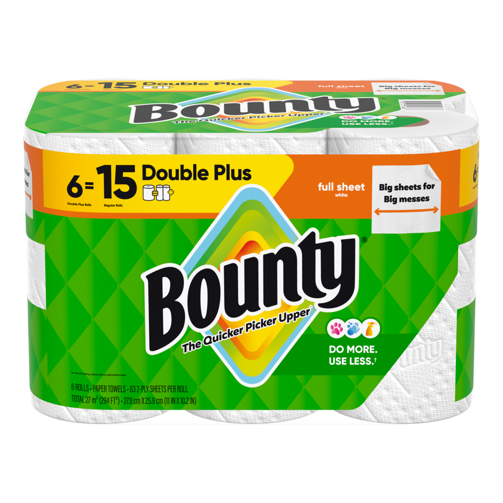 Bounty Paper Towels Full Sheet White 6 Double Plus Rolls 63 Sheets Per Roll - 6ct/1pk
