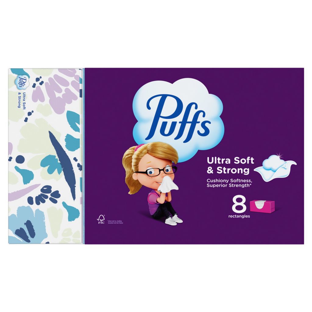 Puffs Ultra Soft Facial Tissues 8 Family Size Boxes 124 Facial Tissues Per Box - 992ct/4pk