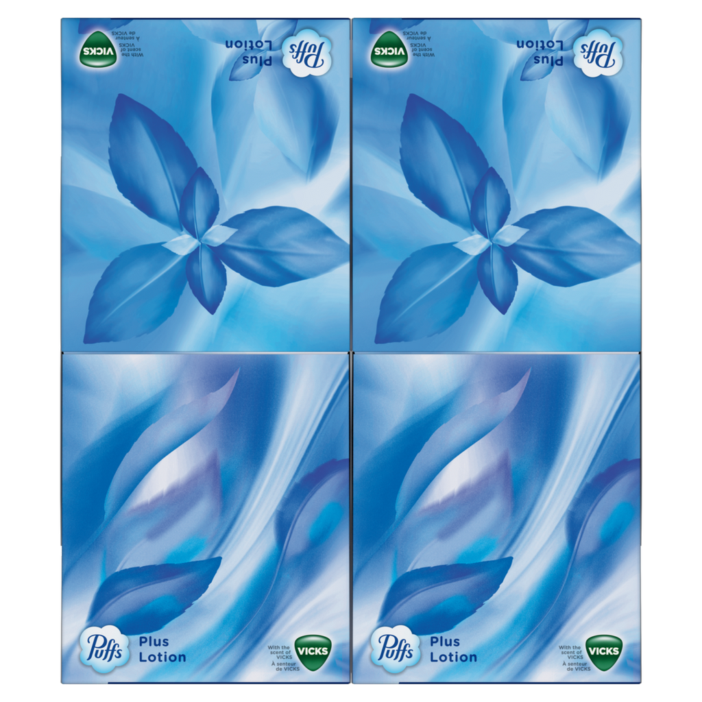Puffs Plus Lotion With The Scent Of Vicks Facial Tissues 4 Cubes 48 Tissues Per Box - 192ct/6pk