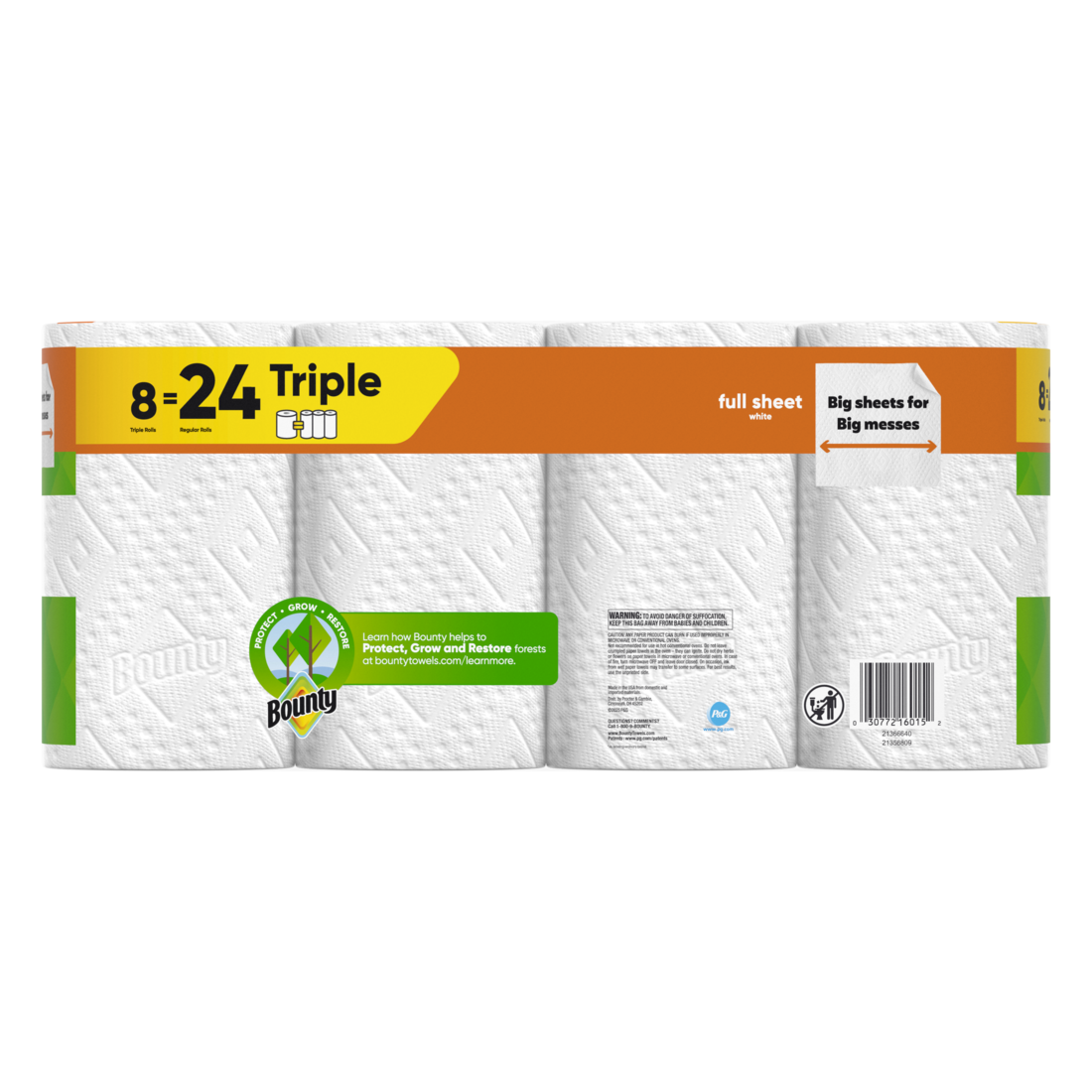 Bounty Paper Towels Full Sheet White 8 Triple Rolls 75 Sheets Per Roll - 8ct/1pk