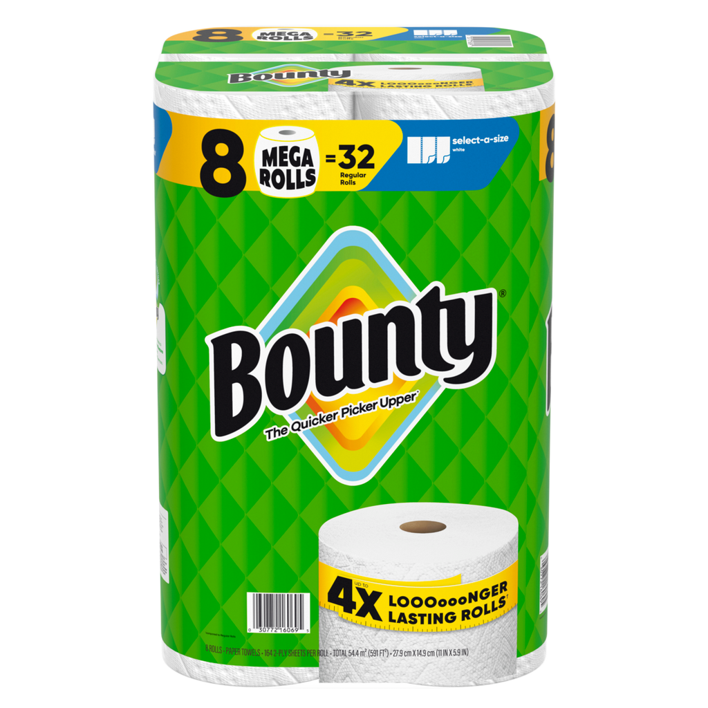 Bounty Paper Towels Select-A-Size White 8 Mega Rolls 164 Sheets Per Roll - 8ct/1pk