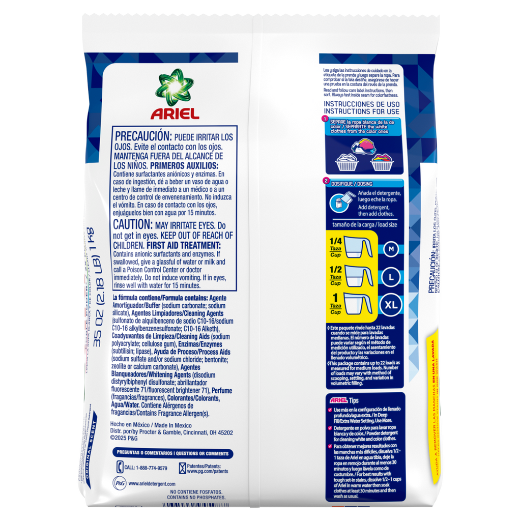 Ariel Powder Laundry Detergent Original Scent 1.0kg 22 Loads - 35oz/9pk