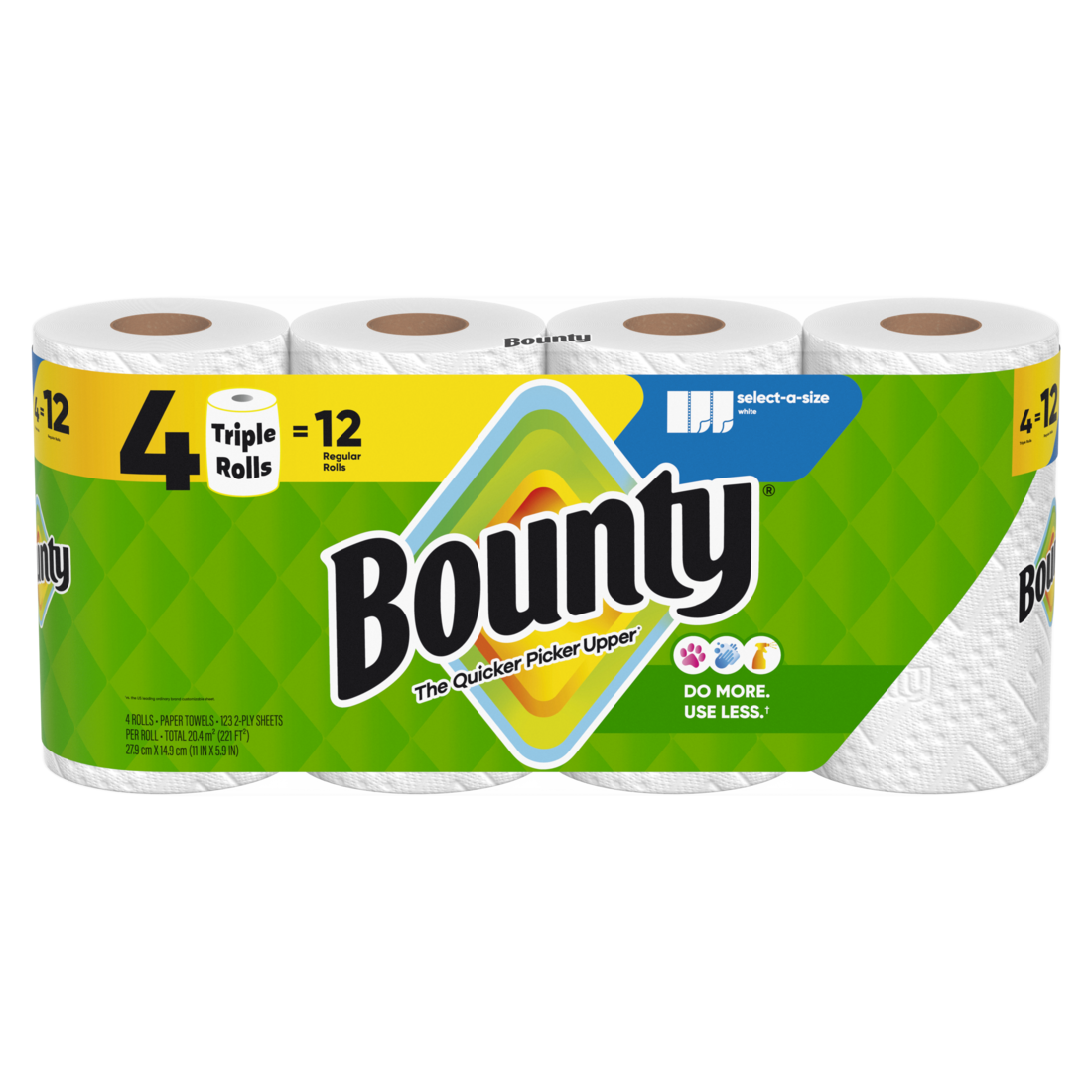 Bounty Paper Towels Select-A-Size White 4 Triple Rolls 123 Sheets Per Roll - 4ct/6pk