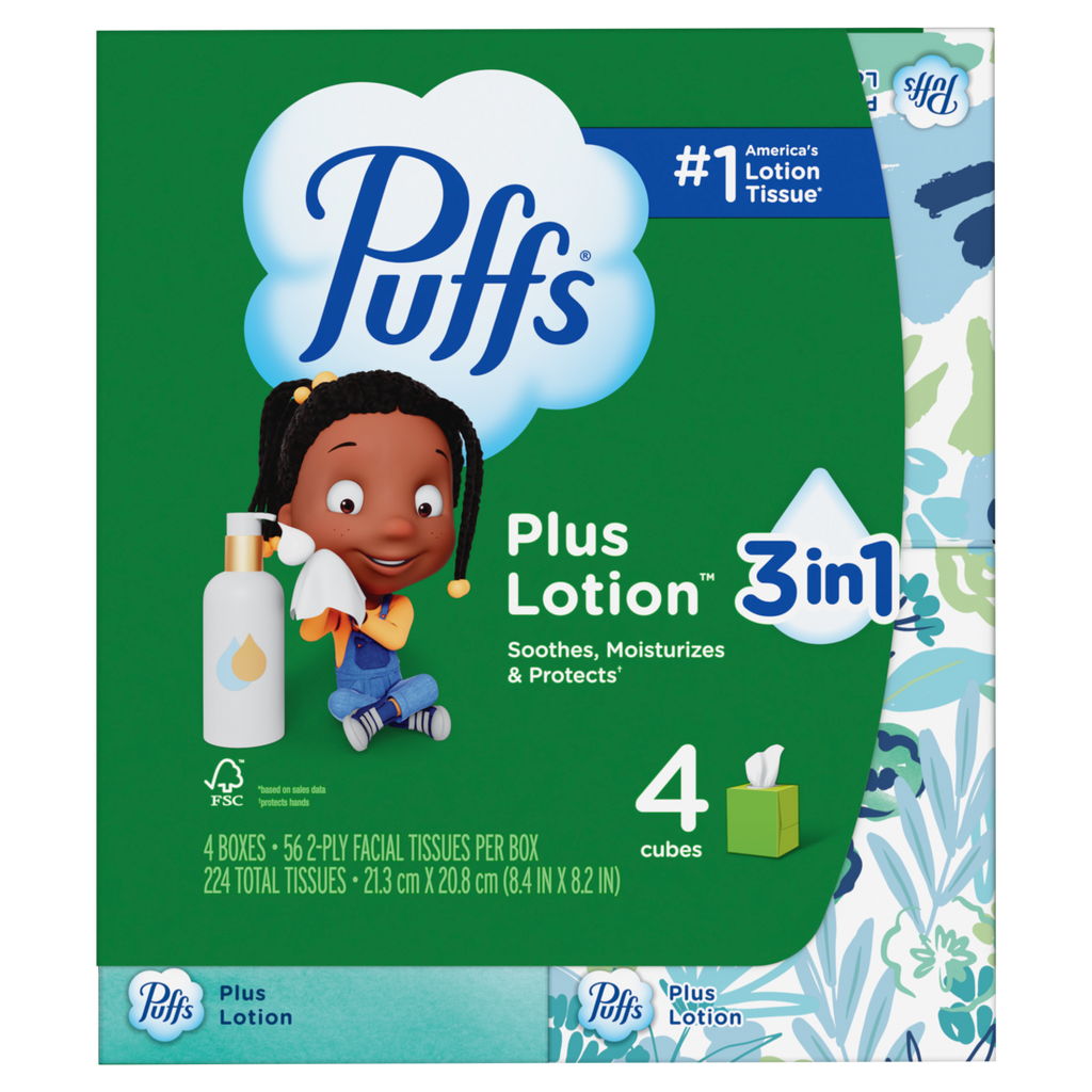 Puffs Plus Lotion Facial Tissues 4 Cube Boxes 56 Tissues Per Box - 224ct/6pk