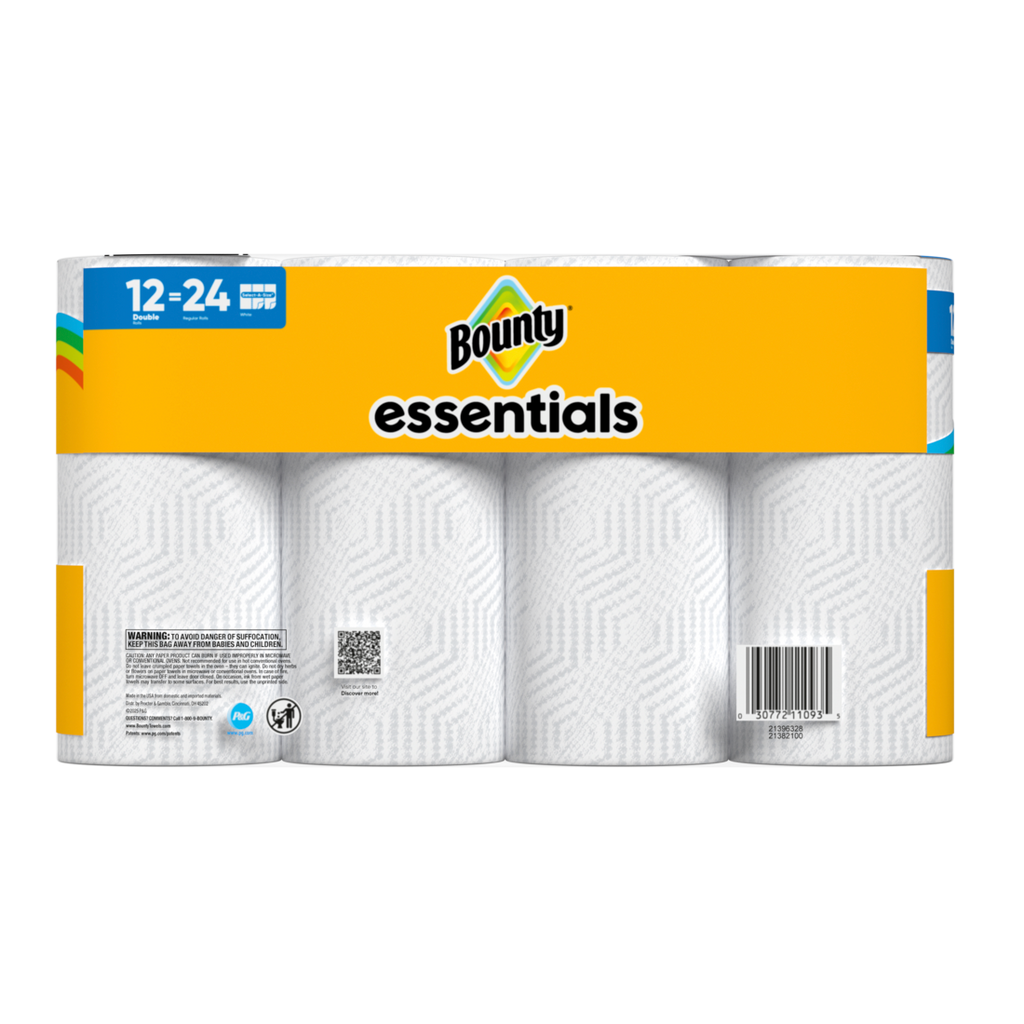 Bounty Paper Towels Essentials Select-A-Size 12 Double Rolls White 108 Sheets Per Roll - 12ct/1pk