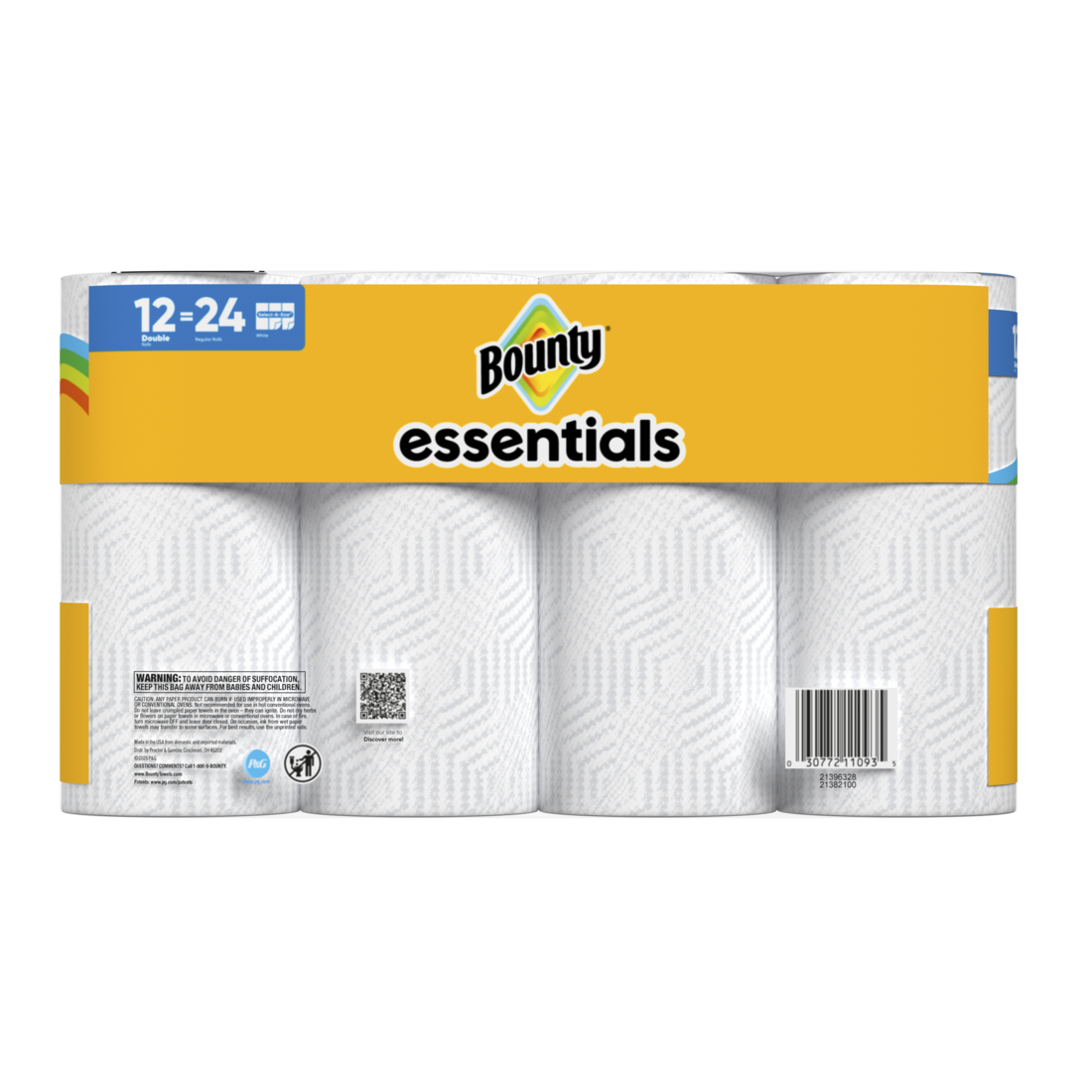 Bounty Paper Towels Essentials Select-A-Size 12 Double Rolls White 108 Sheets Per Roll - 12ct/1pk