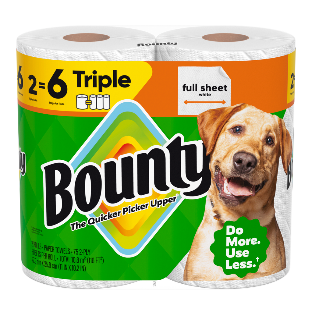 Bounty Paper Towels Full Sheet White 2 Triple Rolls 75 Sheets Per Roll - 2ct/6pk